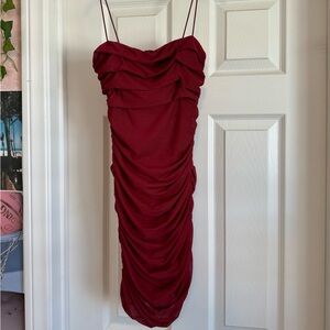 Red ruched mini dress